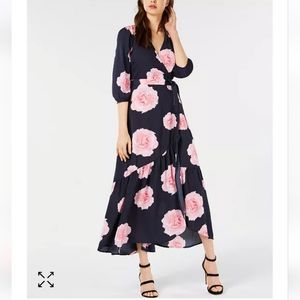 Bar III Floral Print Flounce Wrap Dress Maxi Length Size M